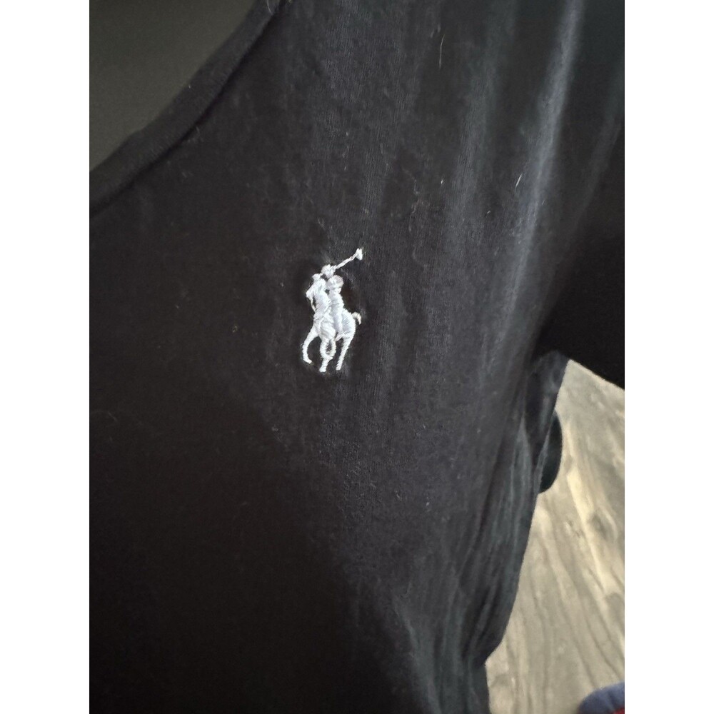 Polo Ralph Lauren (S) Sport T-Shirt Women Black V-Neck Pima Cotton Pony Logo - Picture 2 of 4